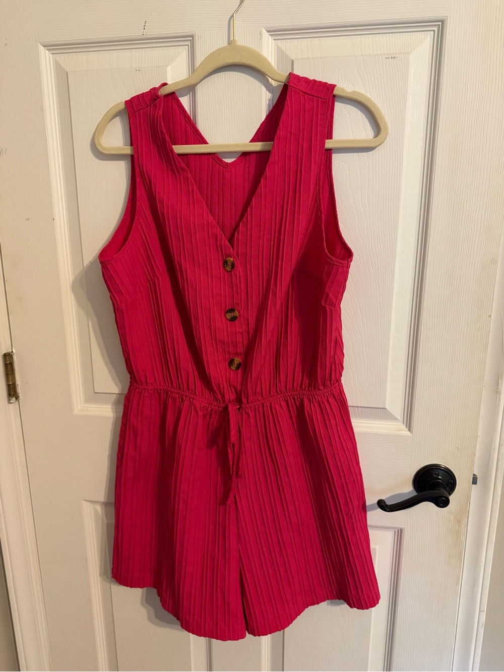 SHEIN Bright Hot Pink Sleeveless Button-Front Romper